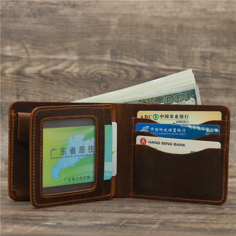 Retro Leather Tri-Fold Wallet - First Layer Cowhide