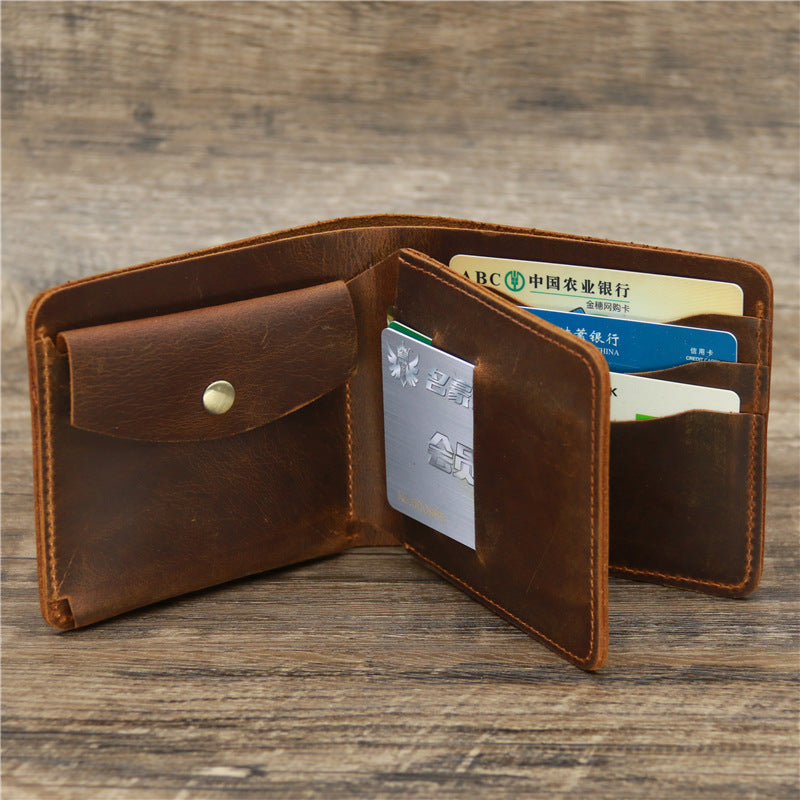 Retro Leather Tri-Fold Wallet - First Layer Cowhide