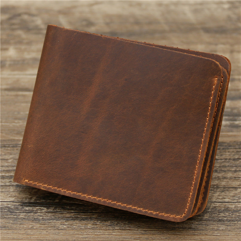 Retro Leather Tri-Fold Wallet - First Layer Cowhide