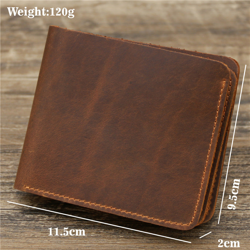 Retro Leather Tri-Fold Wallet - First Layer Cowhide