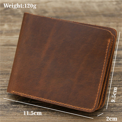 Retro Leather Tri-Fold Wallet - First Layer Cowhide